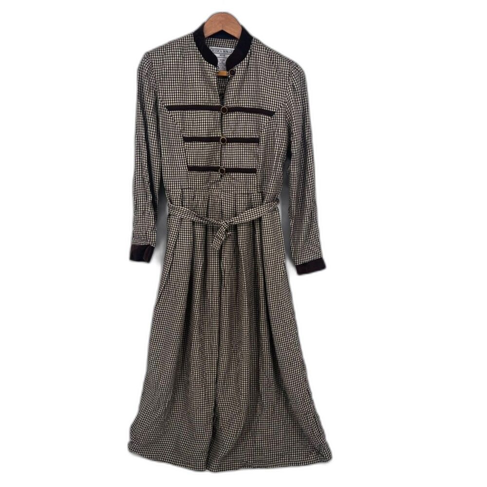 Jessica Howard VTG Houndstooth Velvet Trim Mandarin Dress Fit & Flare Size 8P